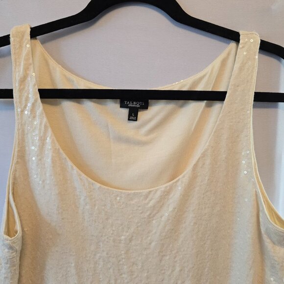 TALBOTS SEQUIN TANK SLEEVELESS CHAMPAGNE BEIGE FULLY LINED SIZE LARGE - Picture 3 of 8